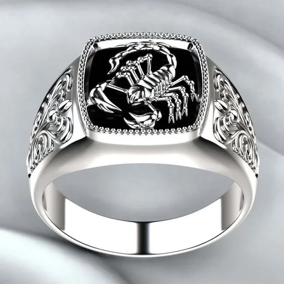 ✨Fashion Gothic Style Trendy Black Scorpion Pattern Ring For Men, GPMB1493-7 - Picture 5 of 5